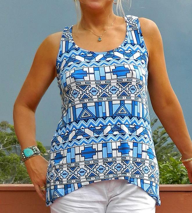 VINTAGE Groovy Resort Chic Breezy Smock Geometric Retro Top