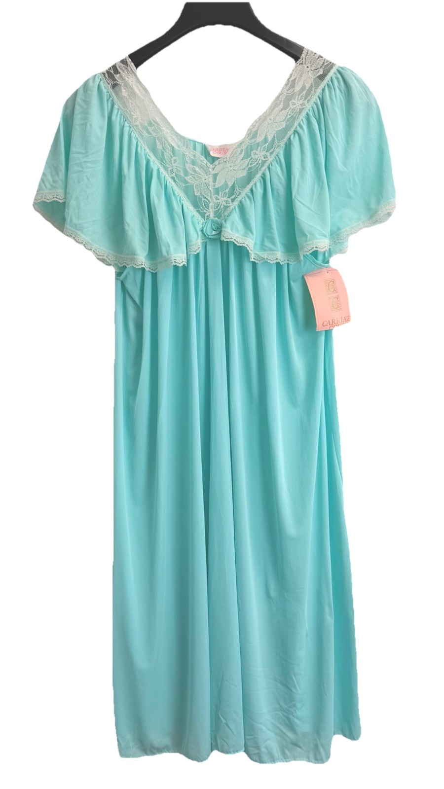 NEW Vintage Carriage Court Nightgown Women’s One Size Blue Lace Trim Made in USA
