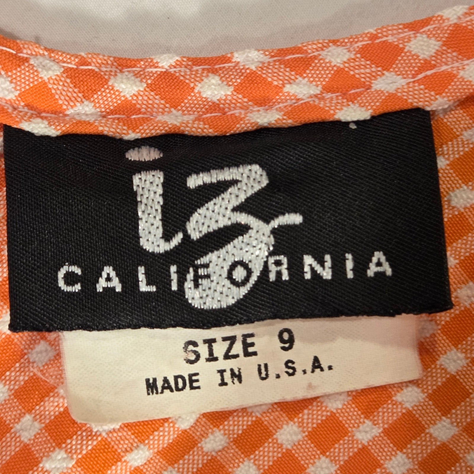 Vintage IZ California Gingham Sleeveless Mini Dress Juniors Size 9 Orange White