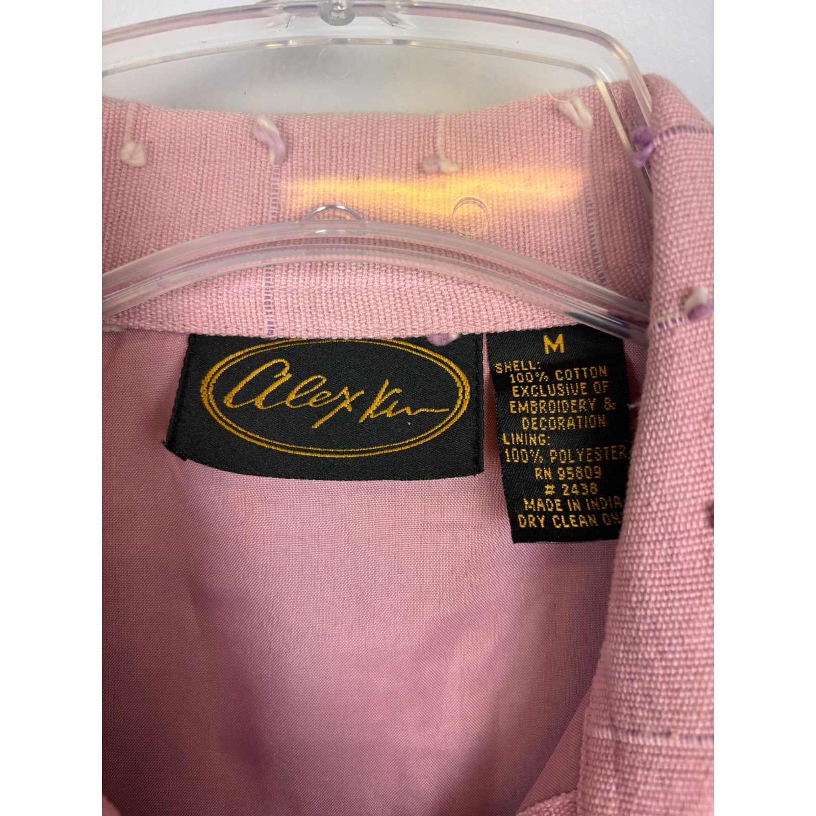 Alex Kim Pink Embroidered Floral Cotton Jacket Medium Art To Wear Boho Statement