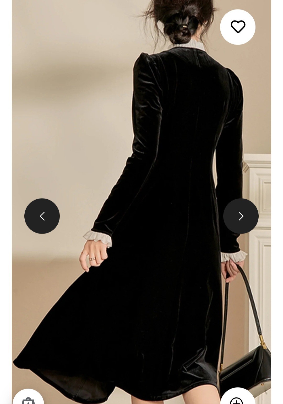 Vintage Velvet Button-up Dress With White Ruffled Sleeve And Collar Small