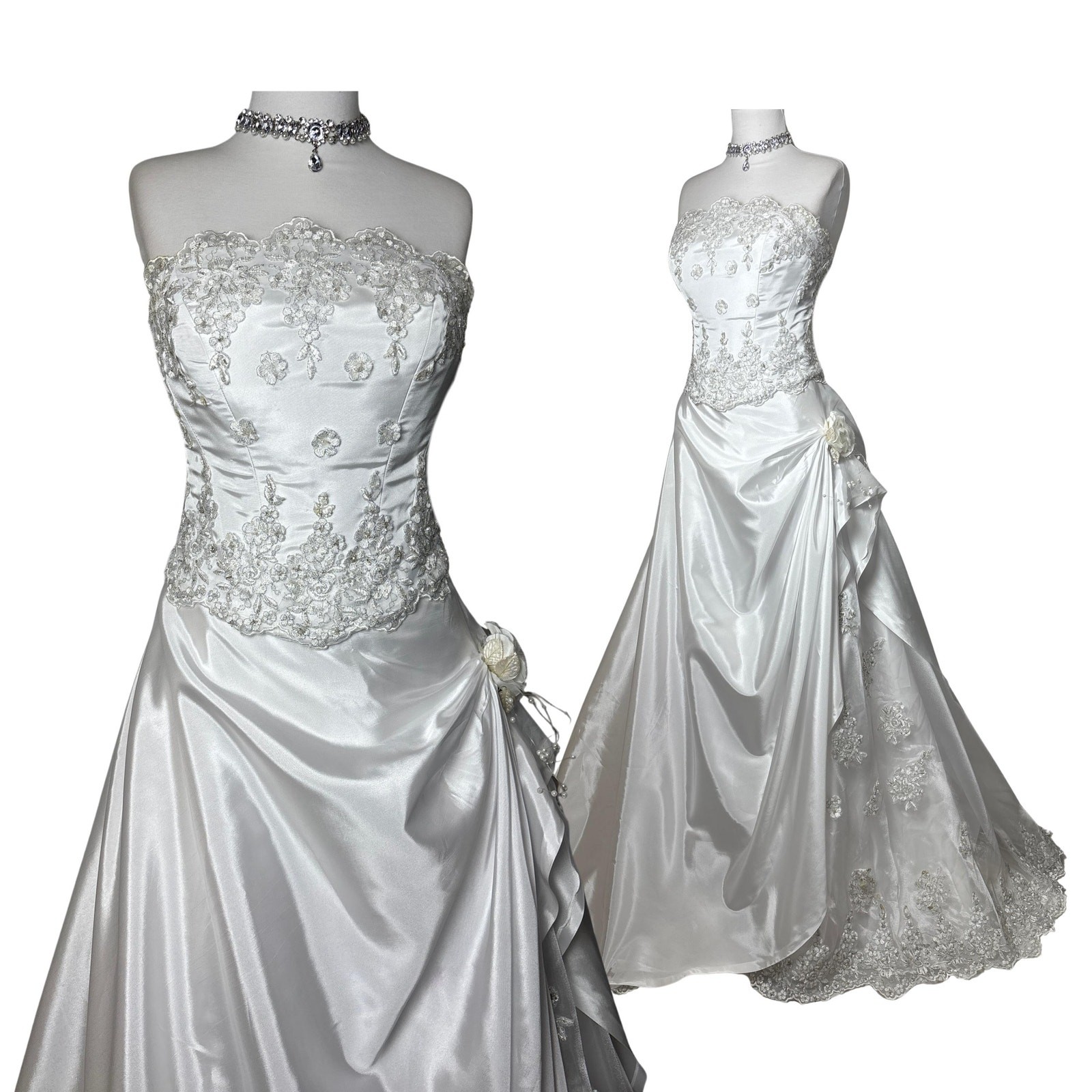 Vintage White Wedding Dress Lace Applique Bridal Gown Princess Fairycore Wedding
