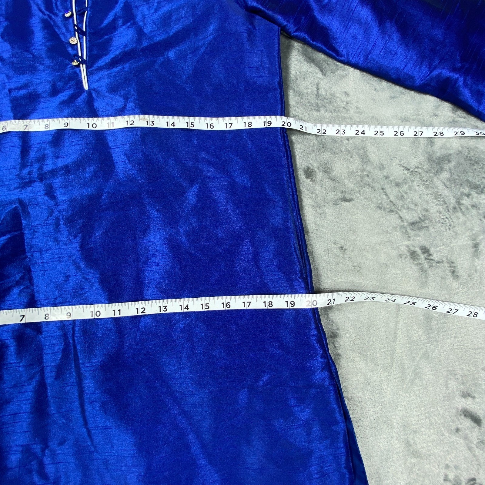 Vintage Royal Blue Embroidered Kaftan Dress Women L Formal Studded Regal Pockets