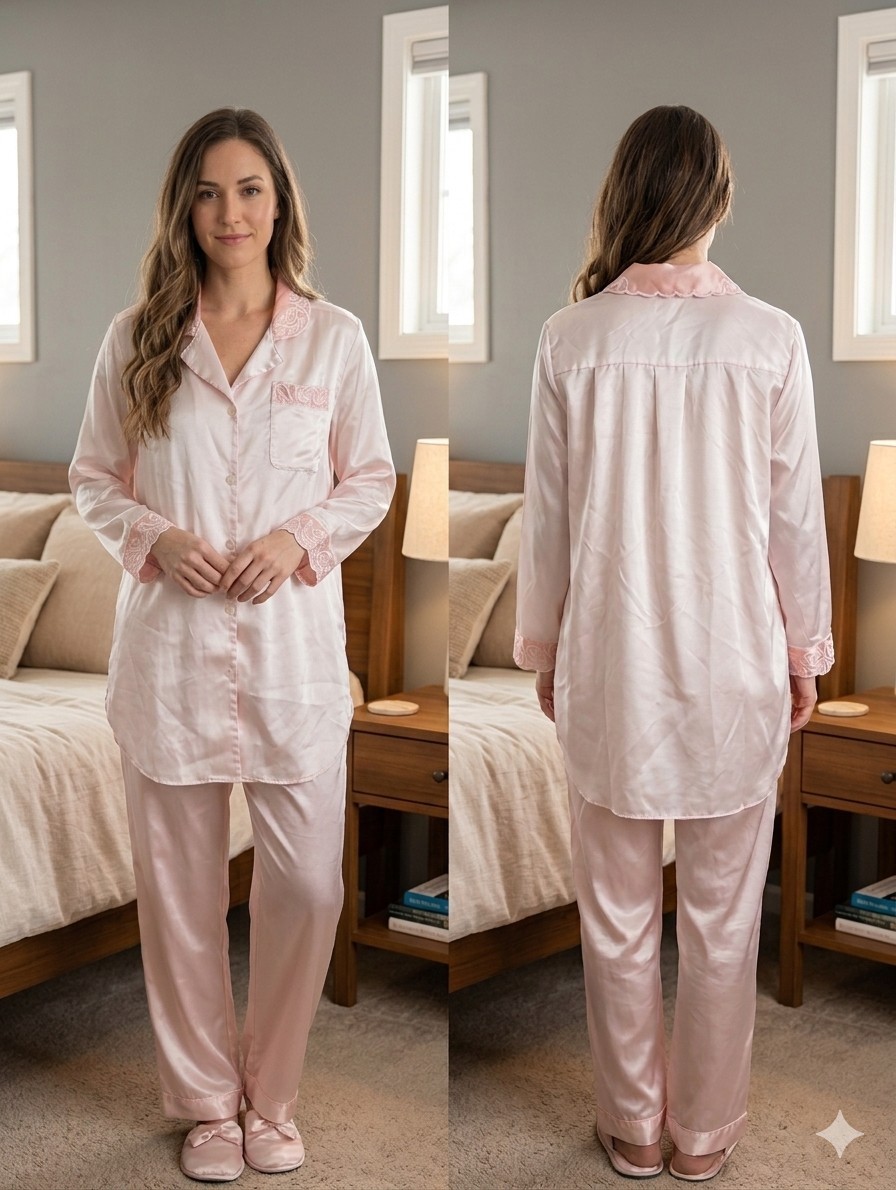 Vintage 80s Go Softly Satin Nightshirt S Pink Embroidered Lingerie Sleepwear