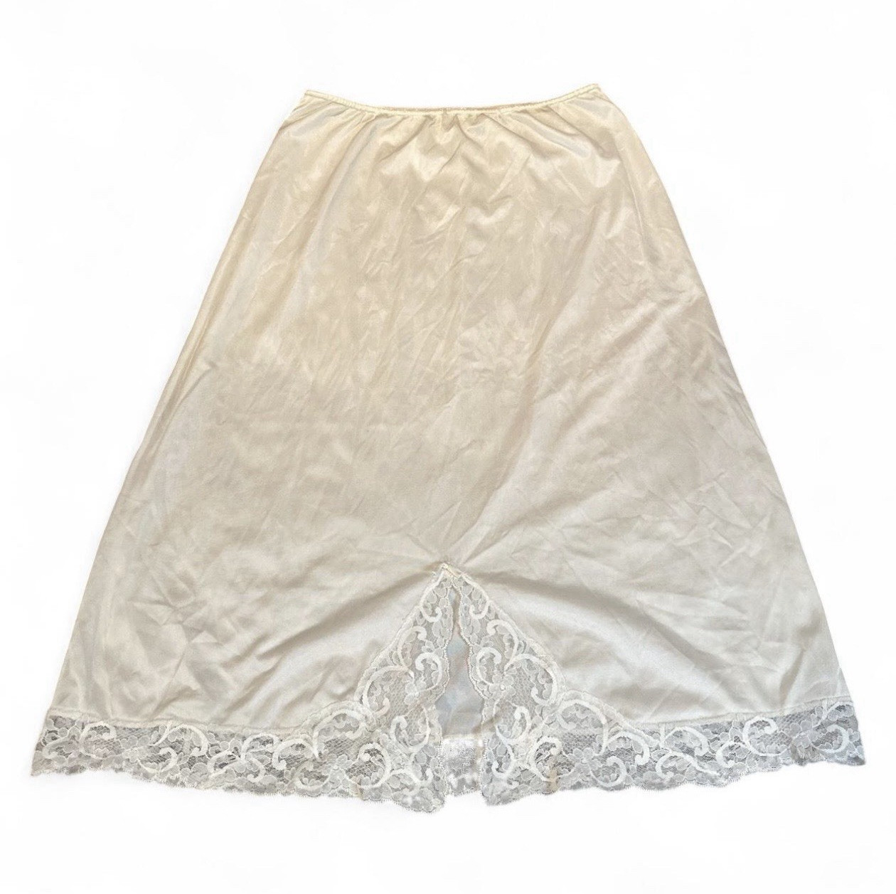 JCPenney Nice 'N Spicy Ivory All Antron III Nylon Slip Skirt Lace Hem Size M
