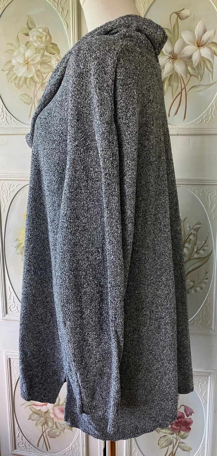 VTG 90s STEPHANIE SCHUSTER GRAY SHAWL COLLAR PULLOVER SWEATER COTTON TUNIC EUC 2
