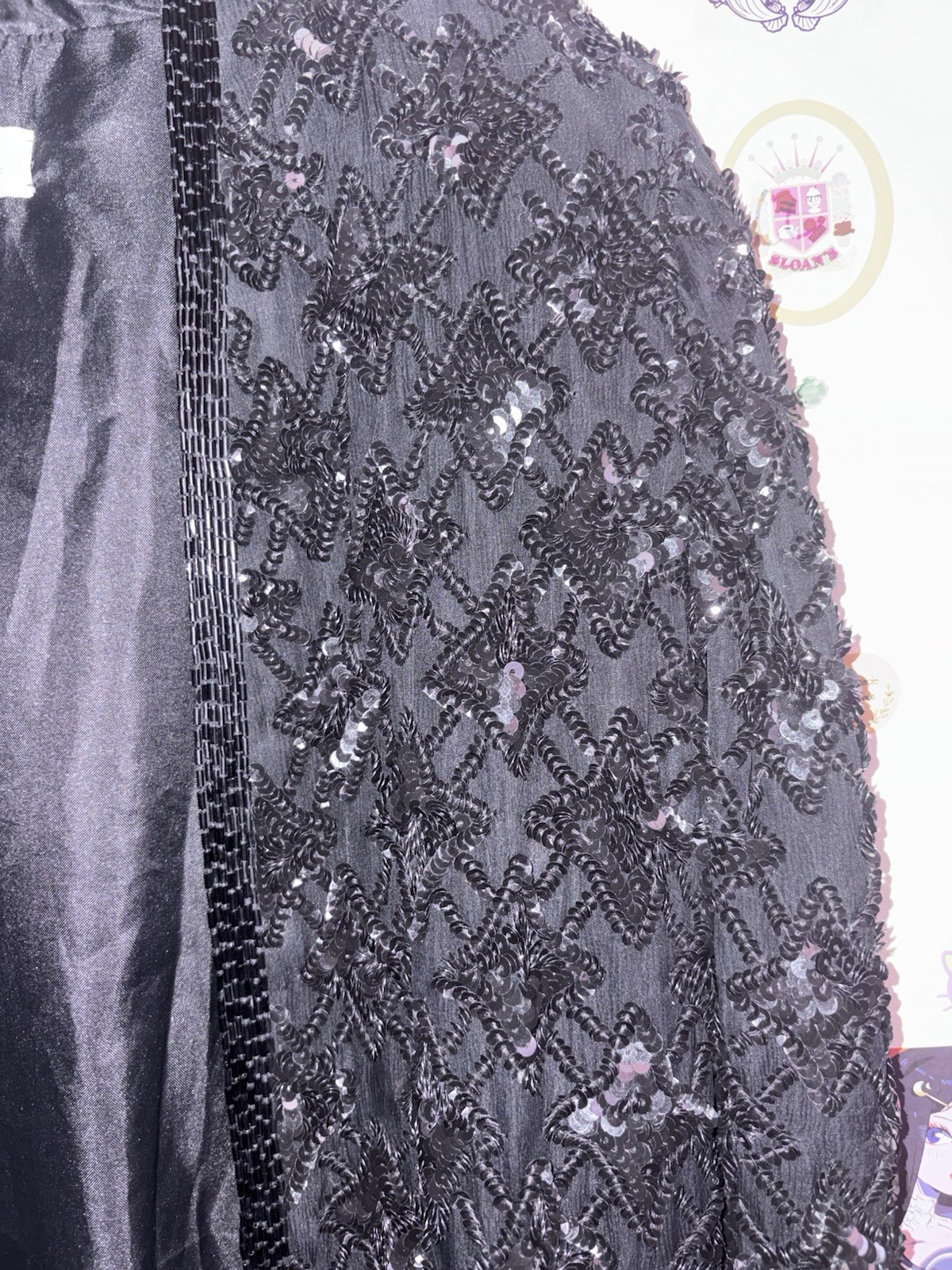 Vintage Mieka Black Sequin cardigan 100% Silk