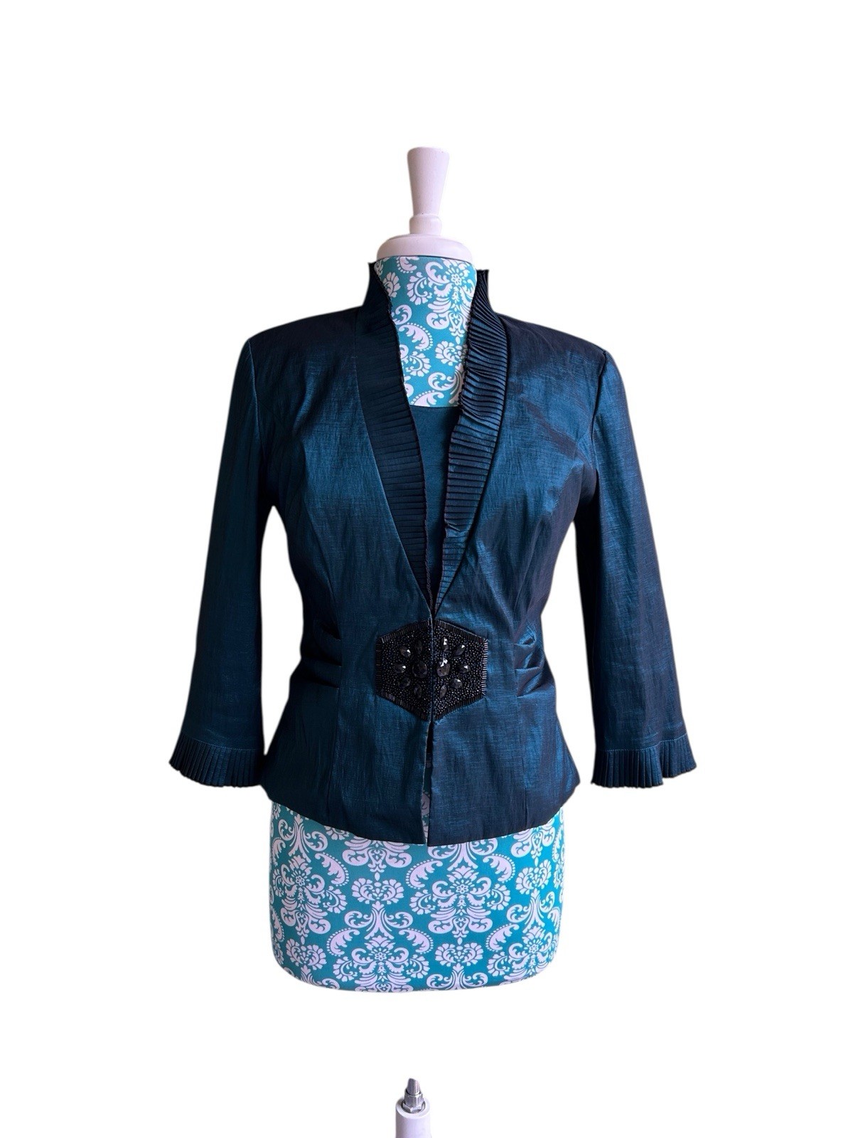 Carol Lin JR Nites Teal Jacket Top Camisole SET Evening Glam Holiday Christmas