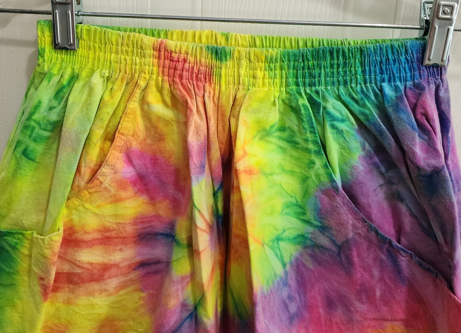 Vintage In Gear Bermuda Shorts Bright Multicolor Tie Dye Elastic Waistband OSFM