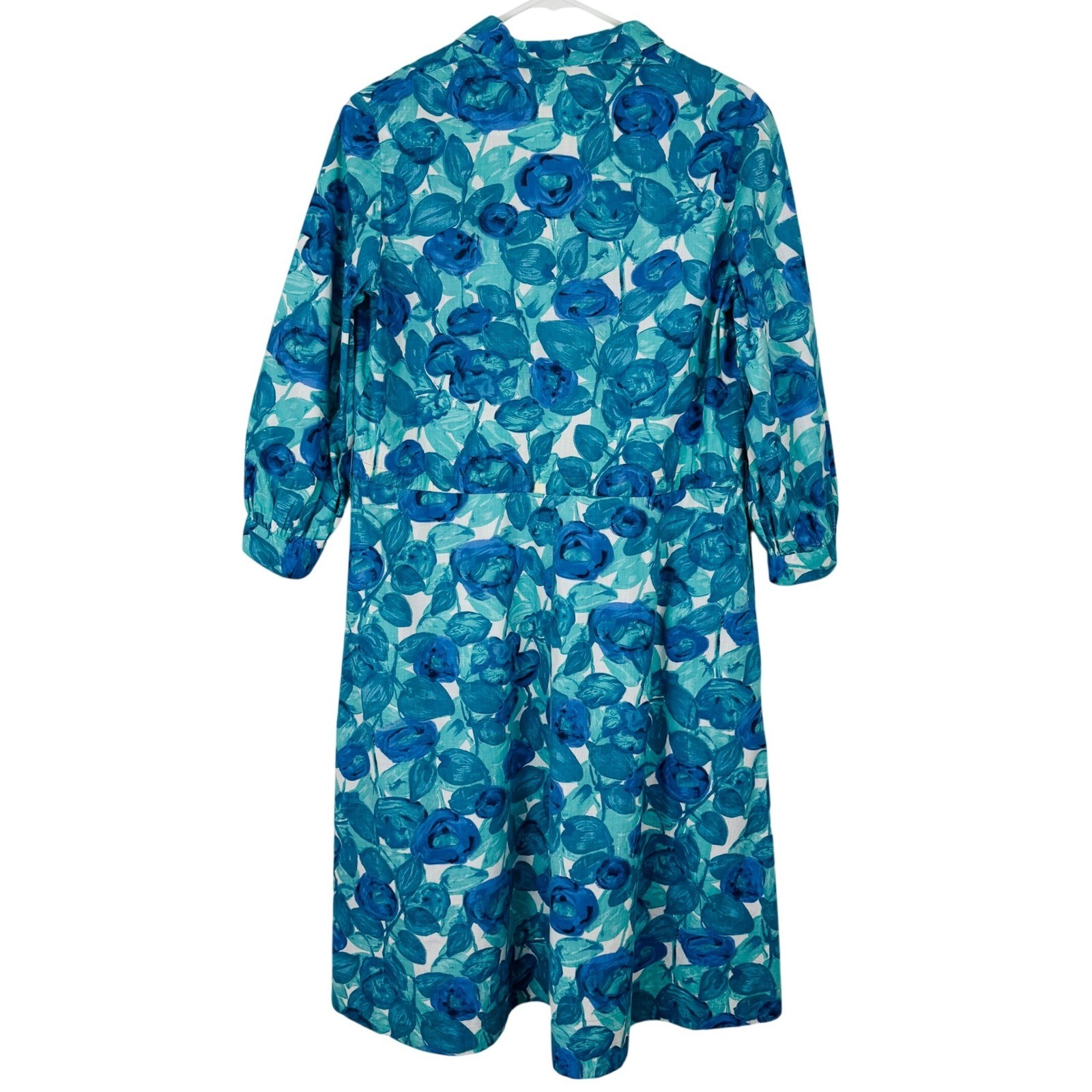 Vintage Floral 3/4 Sleeve A-Line Midi Day Dress Retro Mod 60s 70s Handmade