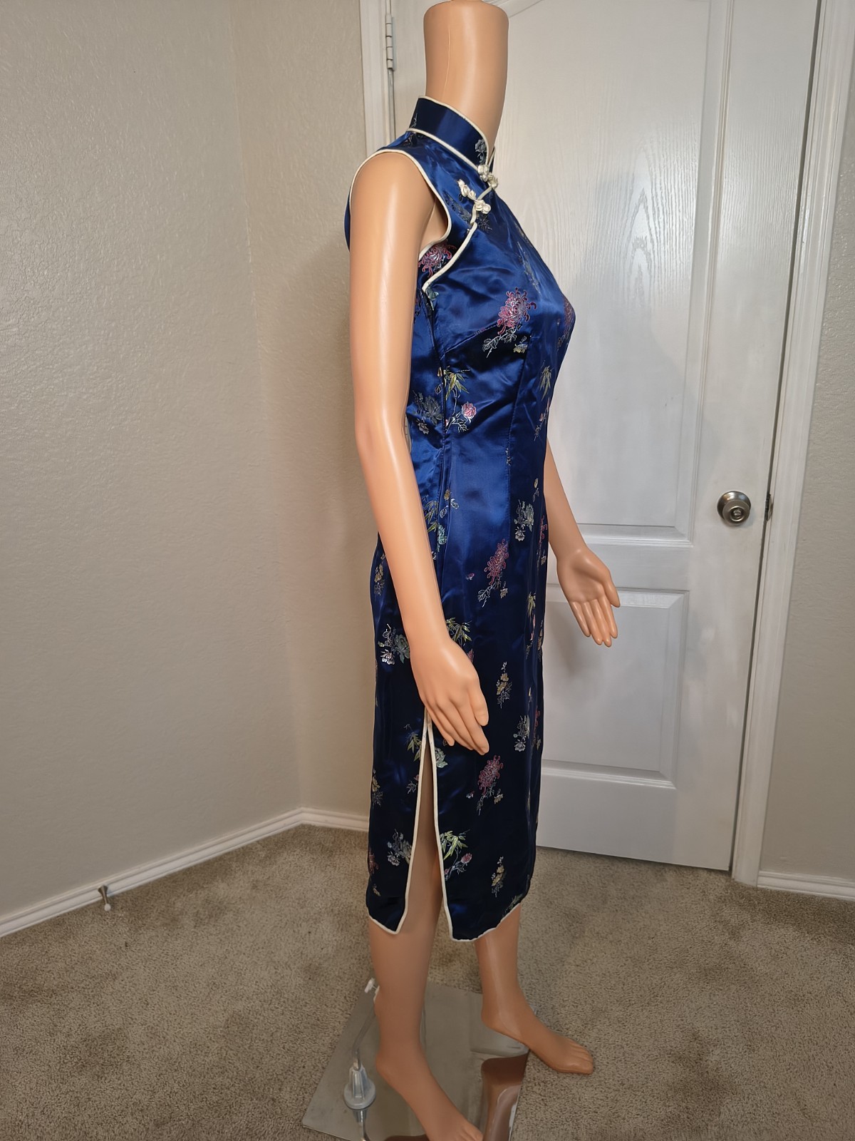 Vintage Asian Blue Dress Retro Glam Size 34 Approx Size Medium Traditional -DP29