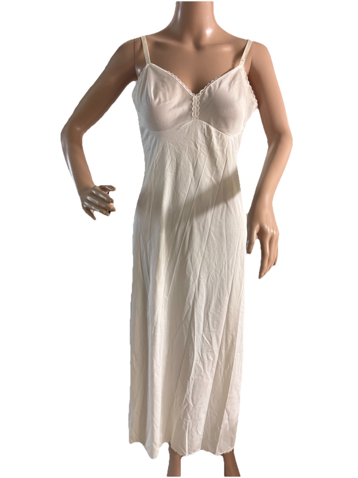 Vintage 60s Vanity Fair White Lace Adjustable Straps Nylon Slip 34 LL