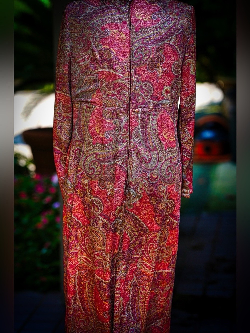 Vintage Paisley Print Maxi Dress Long Sleeve Boho 70s Style No Tags