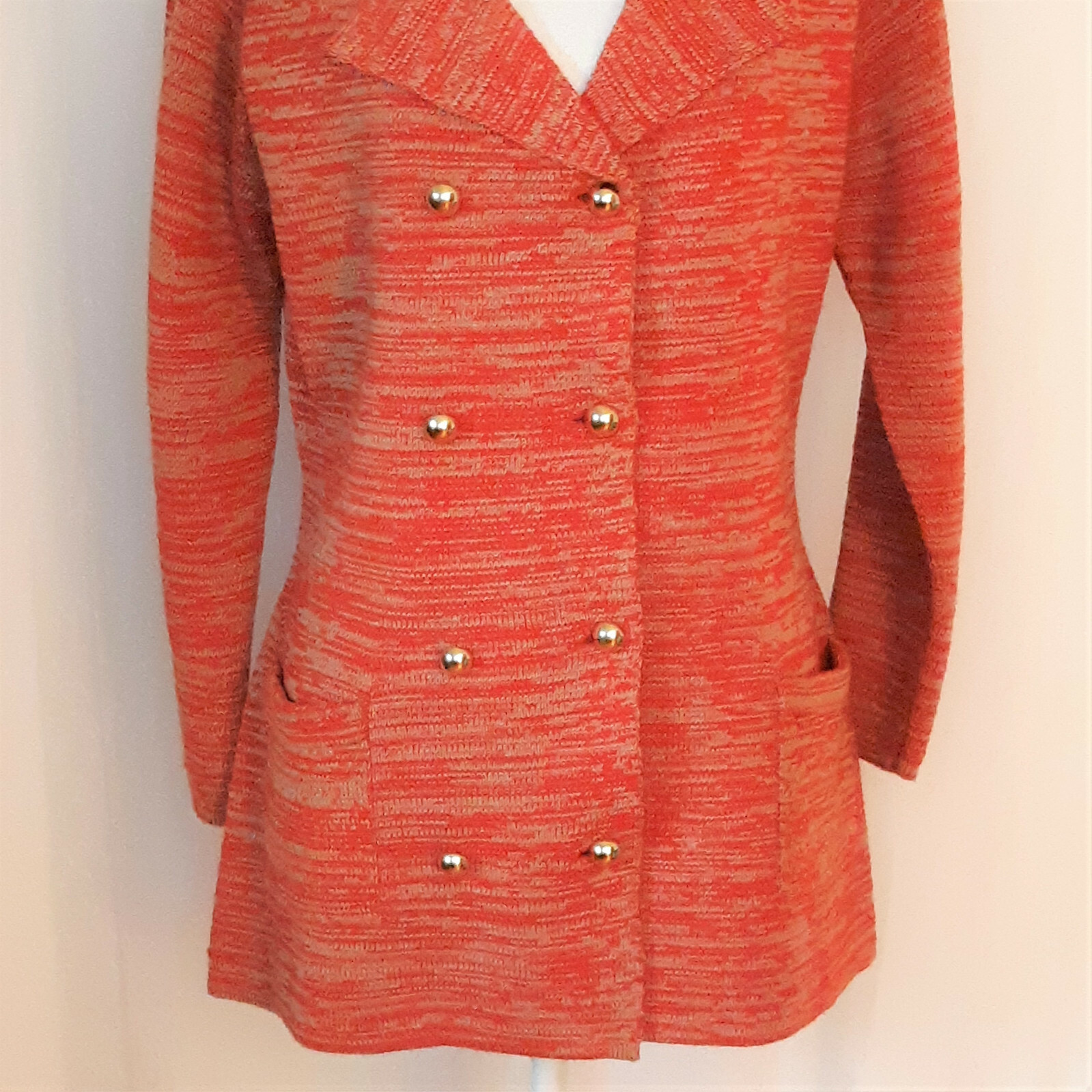 Vtg. 70’s Full Fashioned Heavy Knit Orange Button Front Jacket Size M Pre-Owned