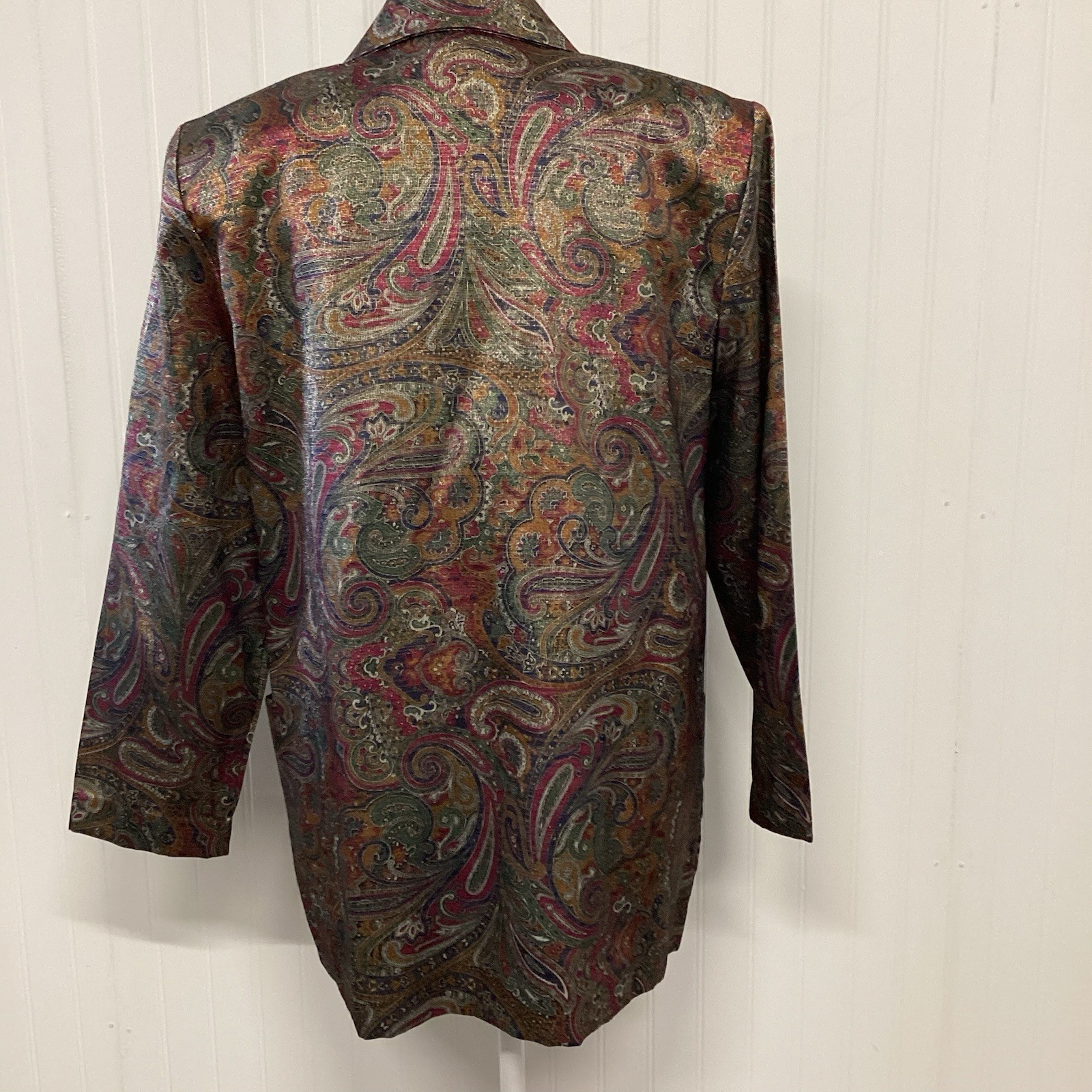 VTG Claude 80’s Print Blazer/Pocket Sz W 10 Funky Paisley Boho Y2K Metalic Rock