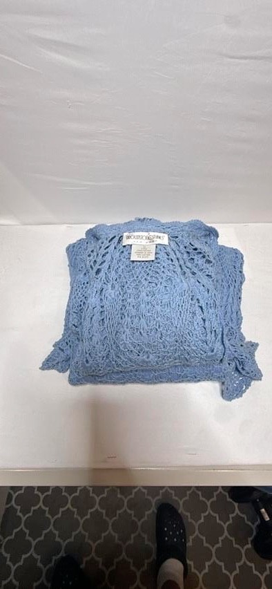Vtg 90s Brownstone Studio 2pc Cotton Crochet Skirt Cardigan Set Blue Plus Size 2