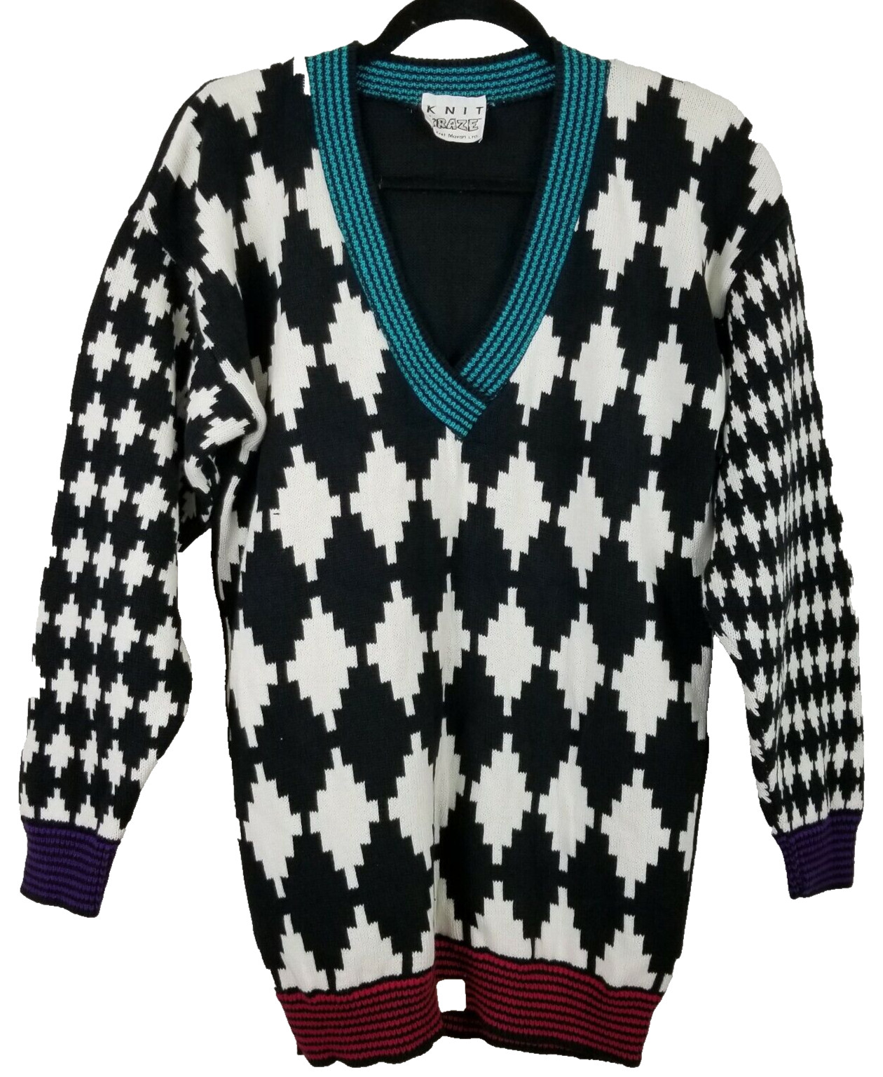 1990’s Vintage Knit Kraze by Knit Maven colorful V neck Women sweater size L