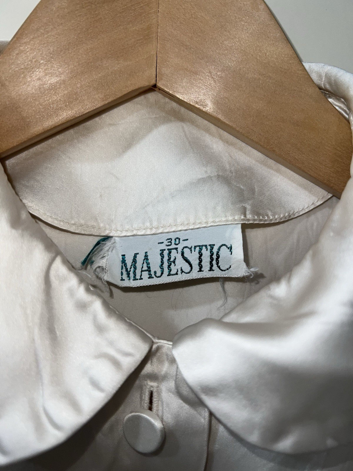 Vintage Ivory Satin Blouse – Majestic 30 – Long Sleeve – Small (Approx.)
