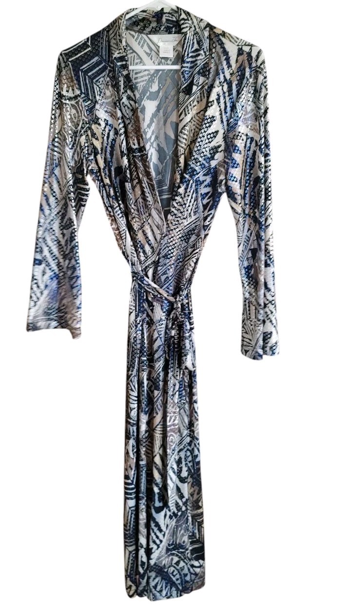Vintage Diamond Tea Robe Geometric Long Strech Long Flared Sleeves Womens Small