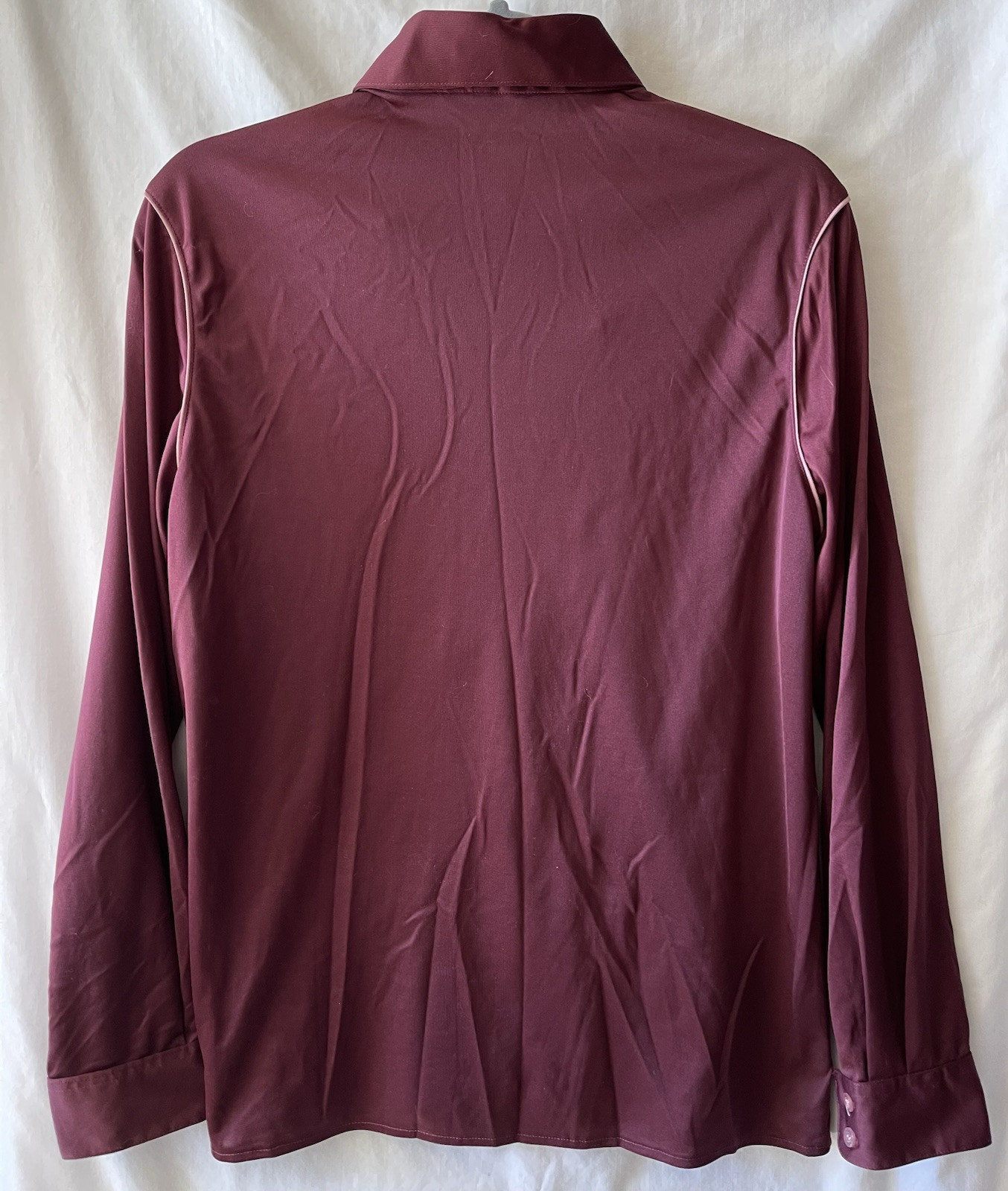 VINTAGE 70’s, AMY BARR, WOMEN’S L POLYESTER BURGUNDY WINE BLOUSE, EUC