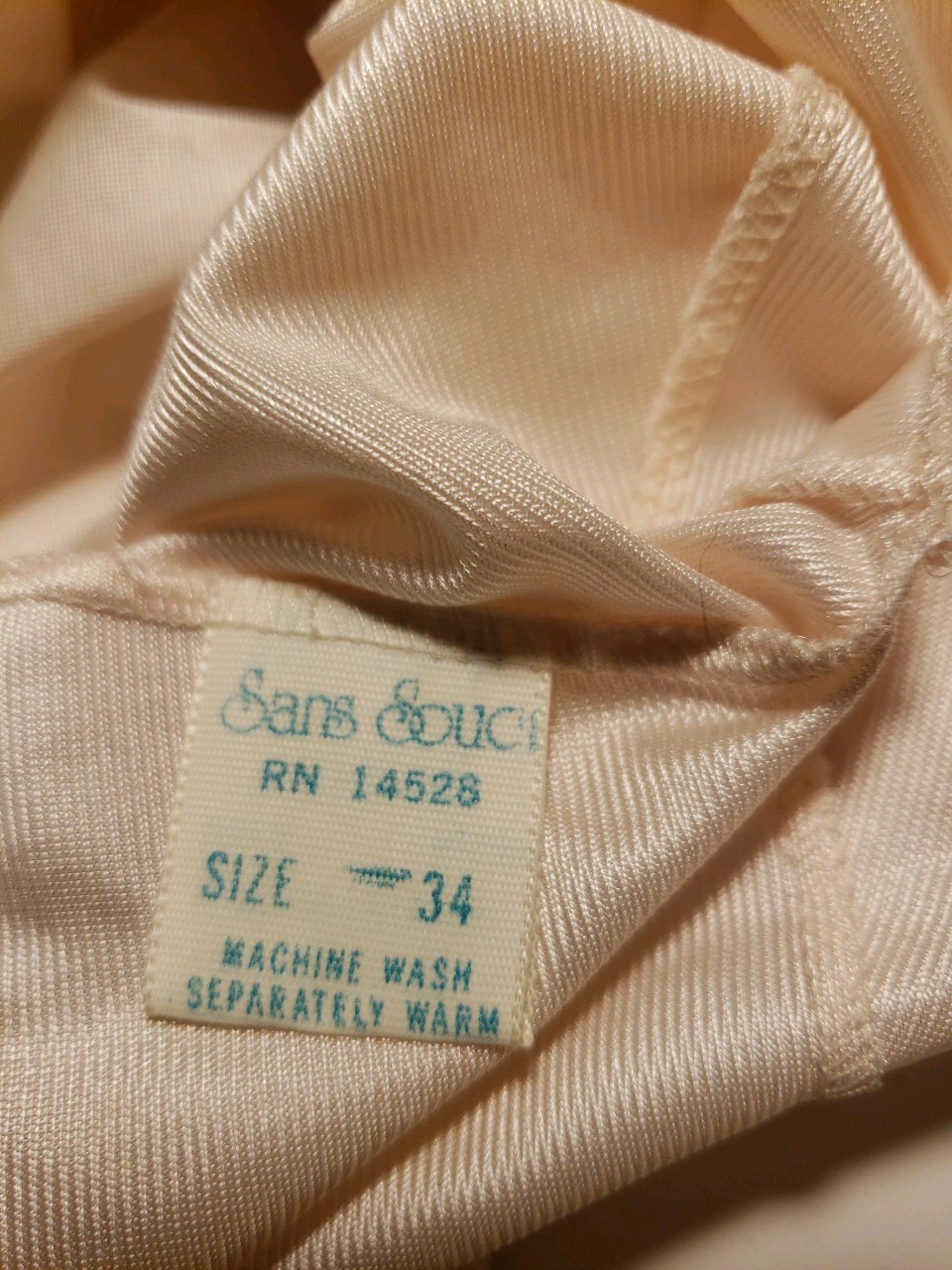 Vintage Sans Souce Camisole Top Sz 34 Lace Trim Beige Anti Cling Nylon
