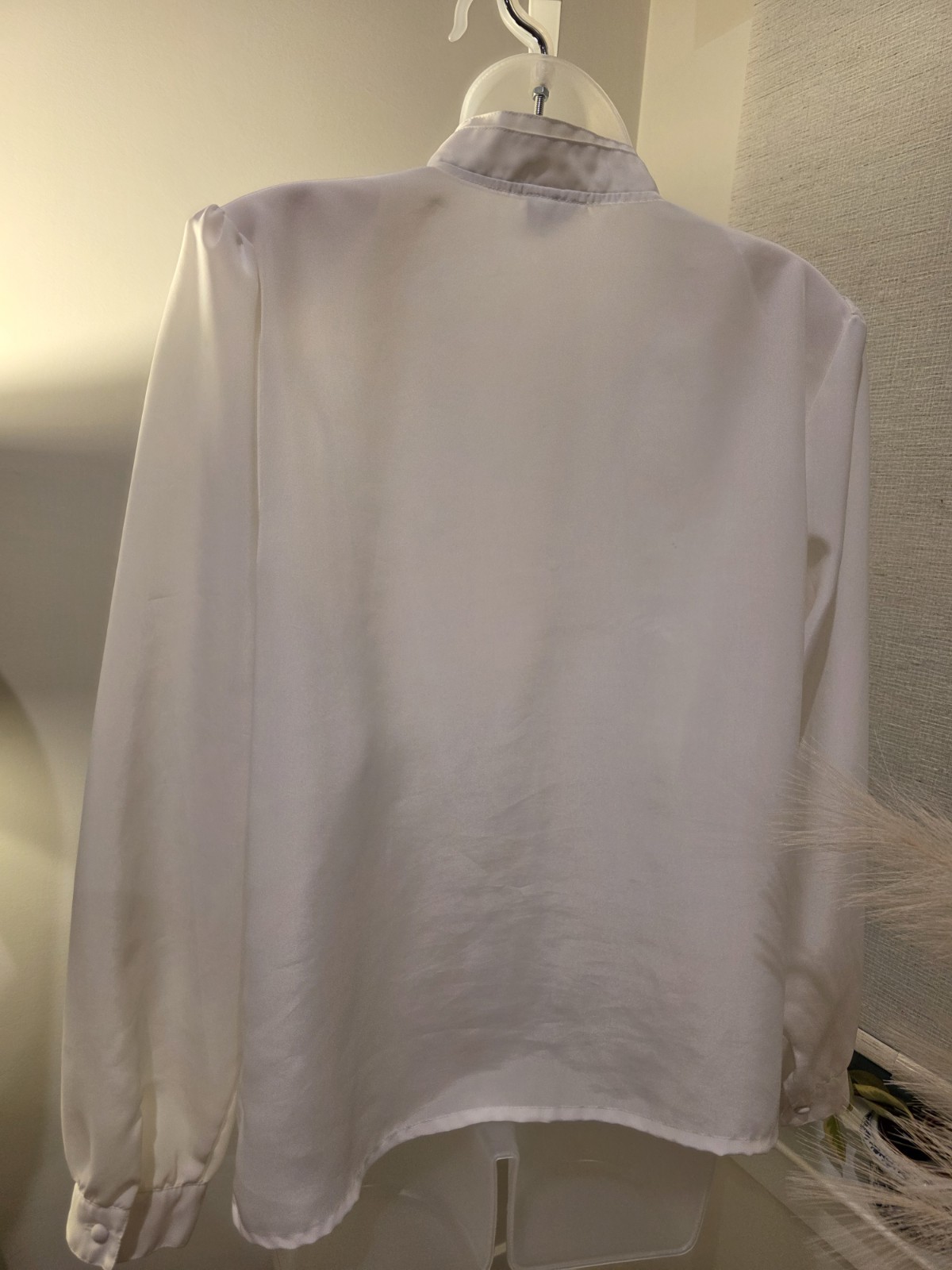 VTG Satin White High Collar Tuxedo Style Victorian Look Blouse Sz. 12