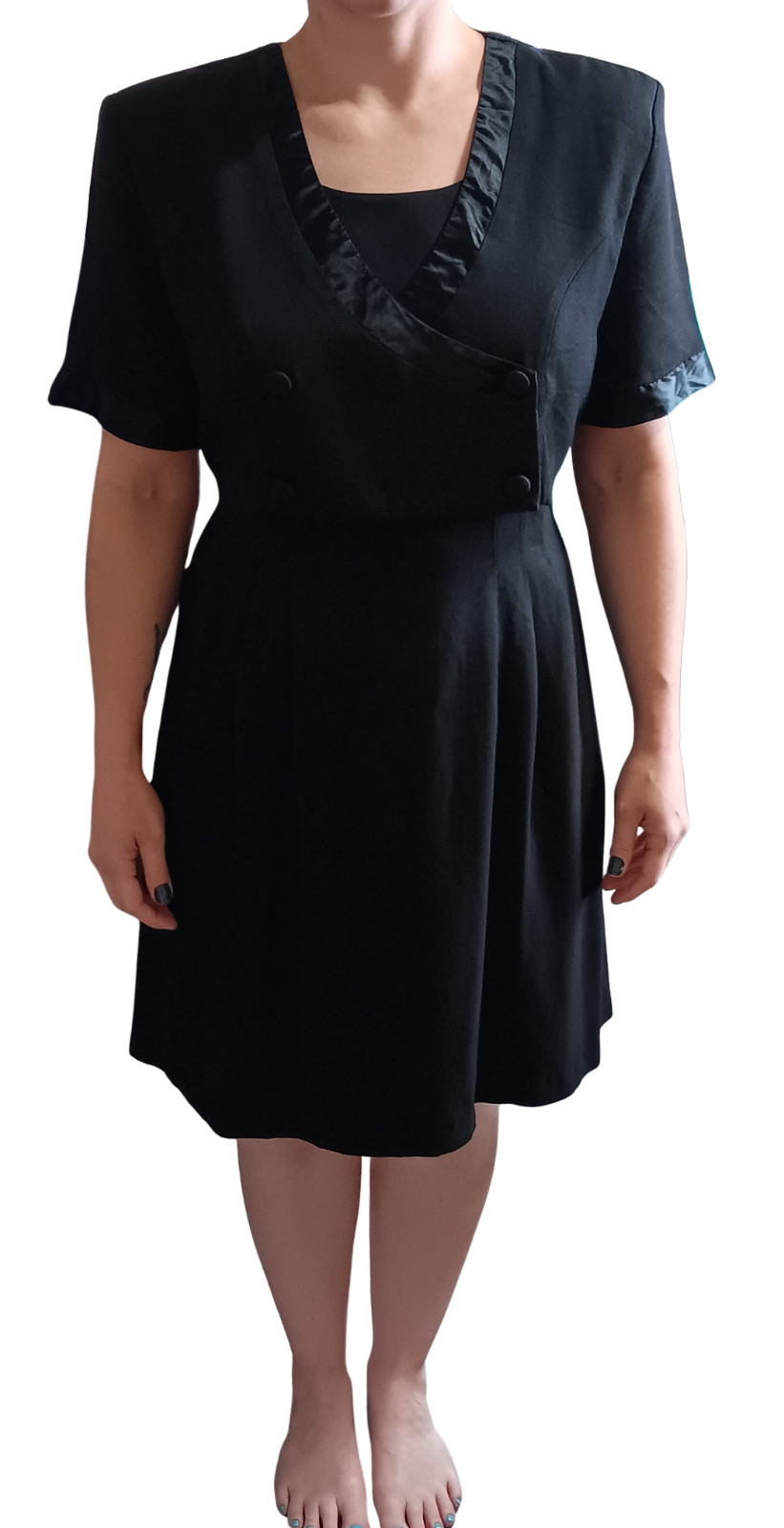 Vintage Emblem Petites Black Tuxedo Mini Dress Corset Lace-Up Back Goth 90s