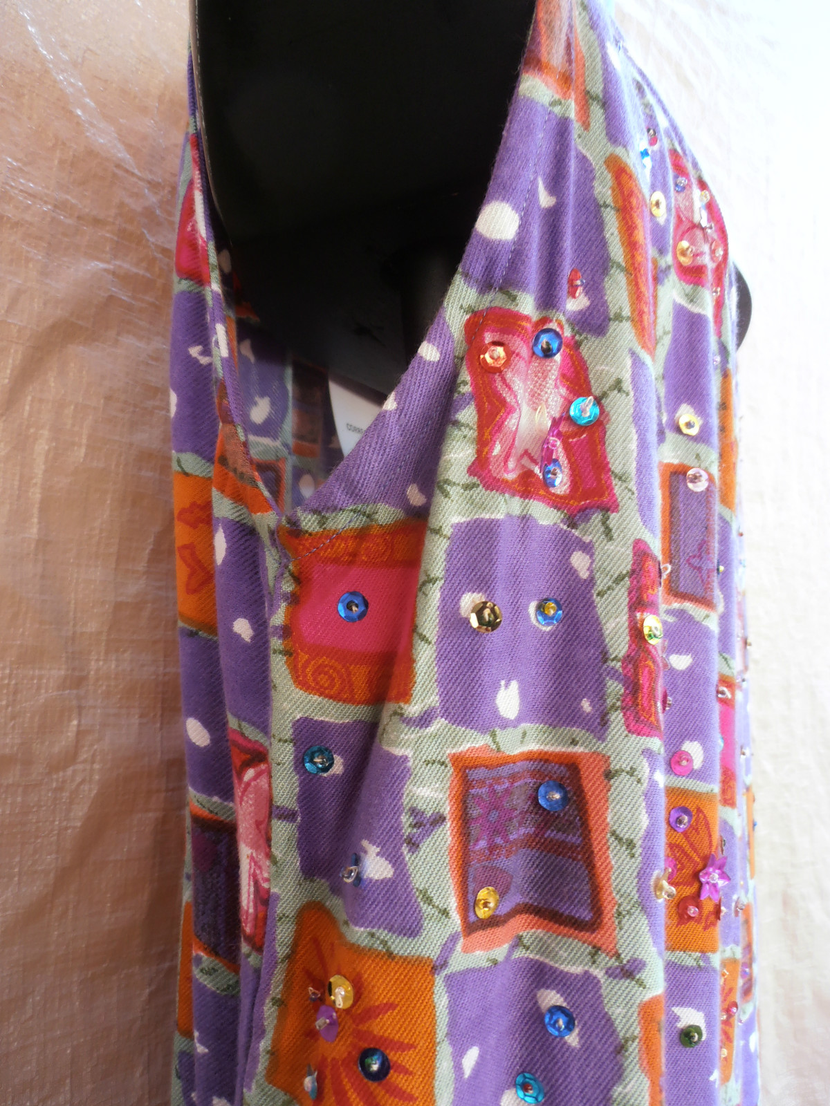 Tank Top Pink Multicolor Beaded Purple Rayon Grunge era SAMPLE 1992 vintage