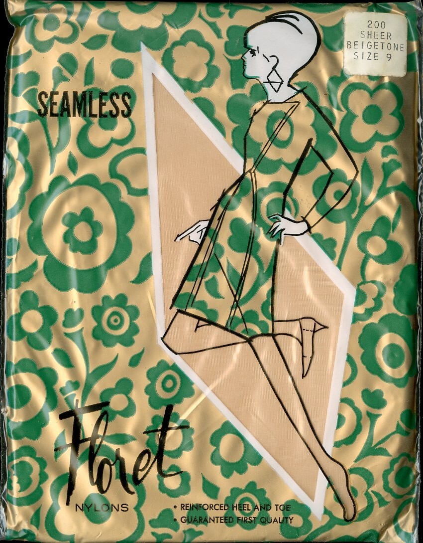 VTG Floret Nylons Hosiery Seamless Reinforced H & T 400 Needle 15 Denier Beige 9