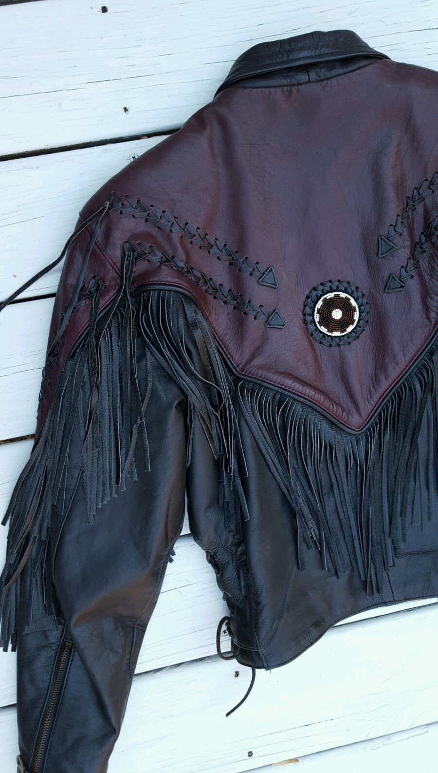 Vtg Boho Motorcycle Jacket Leather Jacket Fringe women’s Sz 10 M/L Mint Cond