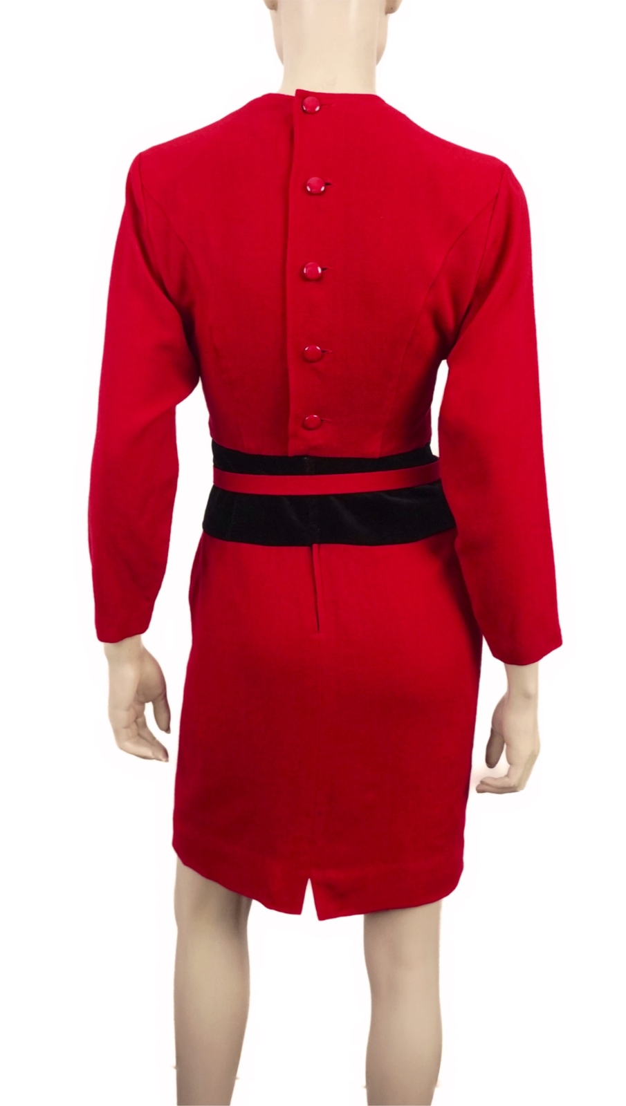 GUY LAROCHE Vintage 80s Red Wool Crepe Dolman Sleeve Belted Dress 34 US 2
