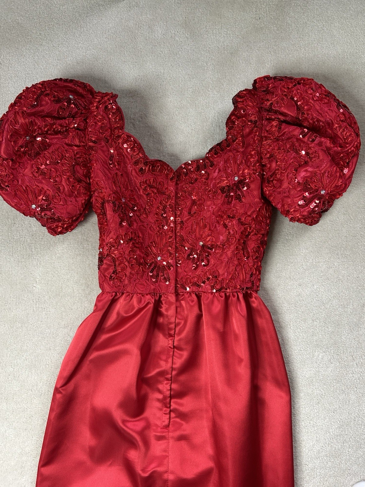 Mike Benet Formals Vintage Evening Gown Red Sequin Puff Sleeve Size 6