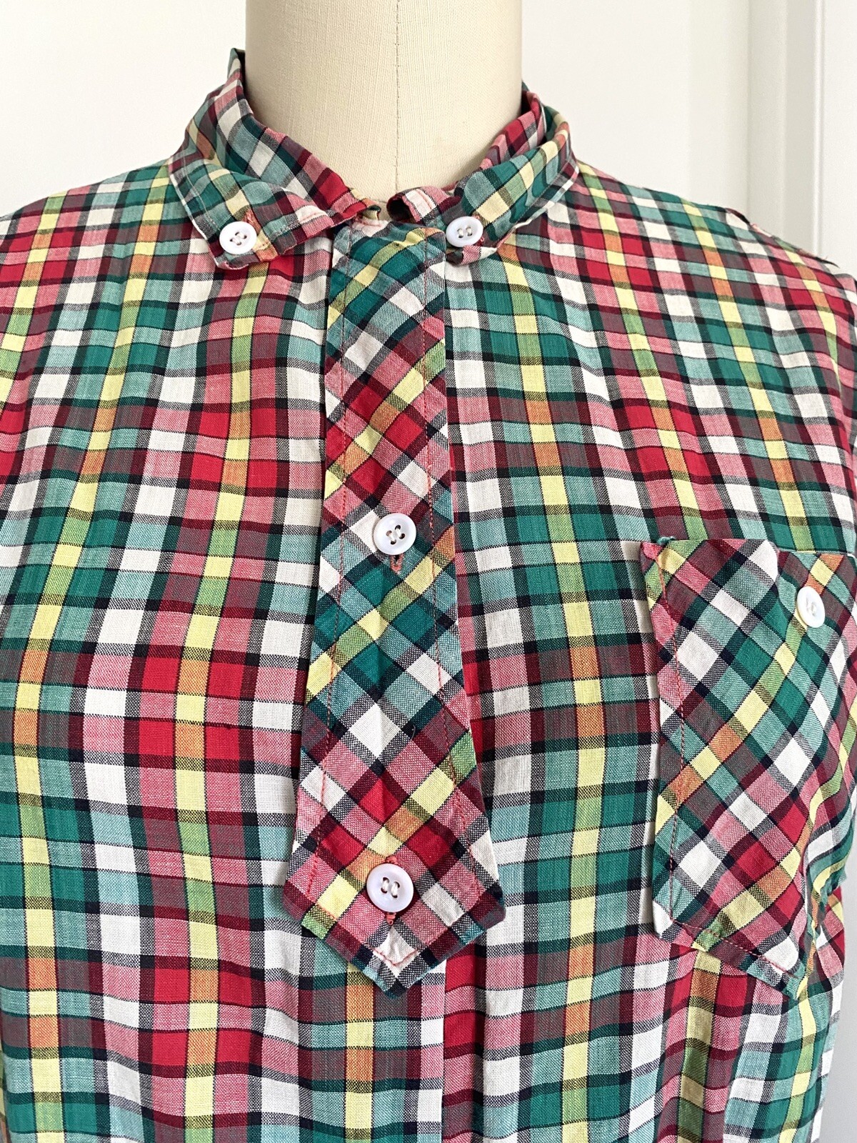 Vintage 40s 50s Shirt Women Medium Cotton Loop Collar Pinup Rockabilly Retro