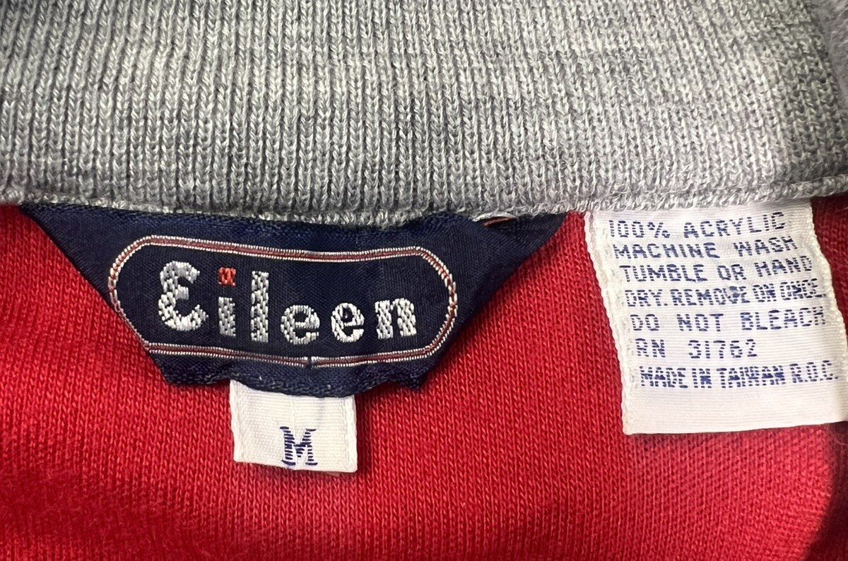 70s Sweater 1/4 Zip Acrylic Vintage Eileen High Collar Zip Pocket Medium .
