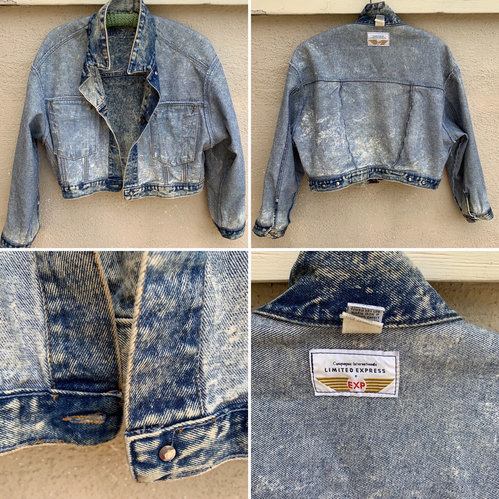 Vintage Cropped Denim Jacket Acid Wash Limited Express EXP Sz 2 (medium) 80s