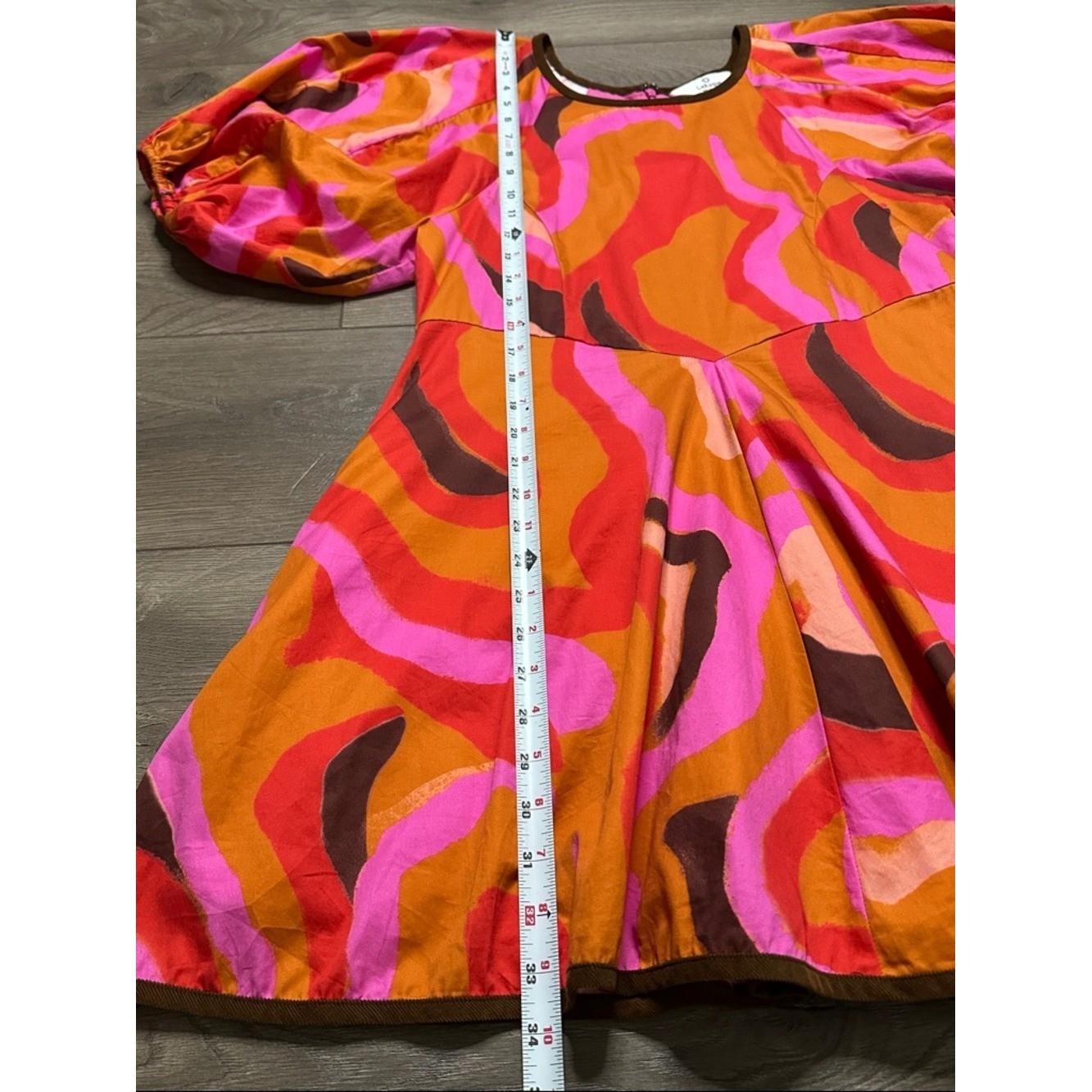 LaRoque Juliette Retro Mini Pocket Dress Puff Sleeves Orange Pink Groovy Medium
