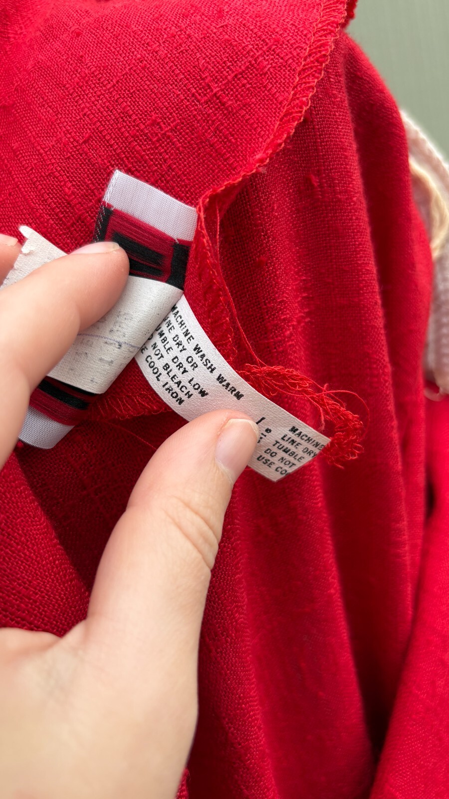 vtg LISA PETITES 70s Disco Casual Red Woven Knit Linen Belted Wrap A-Line Dress