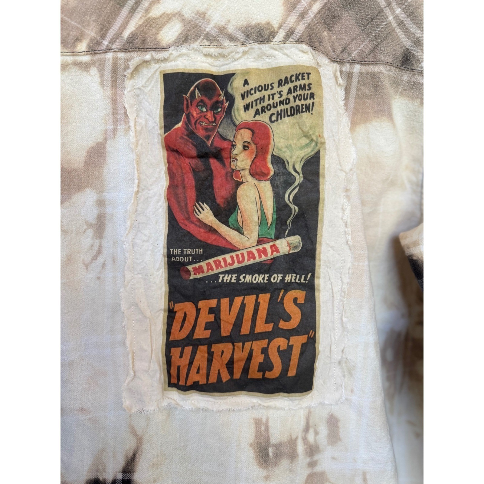 Vintage Marijuana Propaganda Flannel Large Bleached Devil’s Harvest Shirt