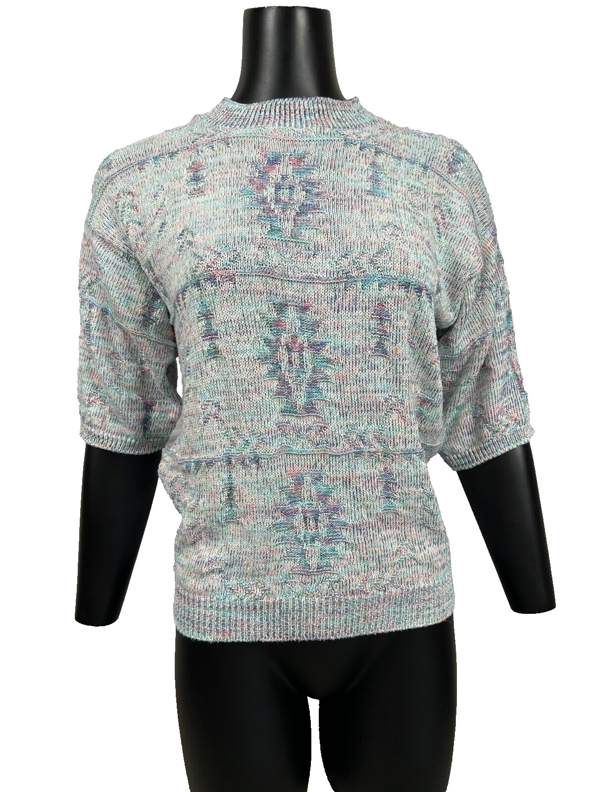 Fortune Knits 3/4 Sleeve Knitted High Neck Pastel Women’s Sweater Vintage 80s