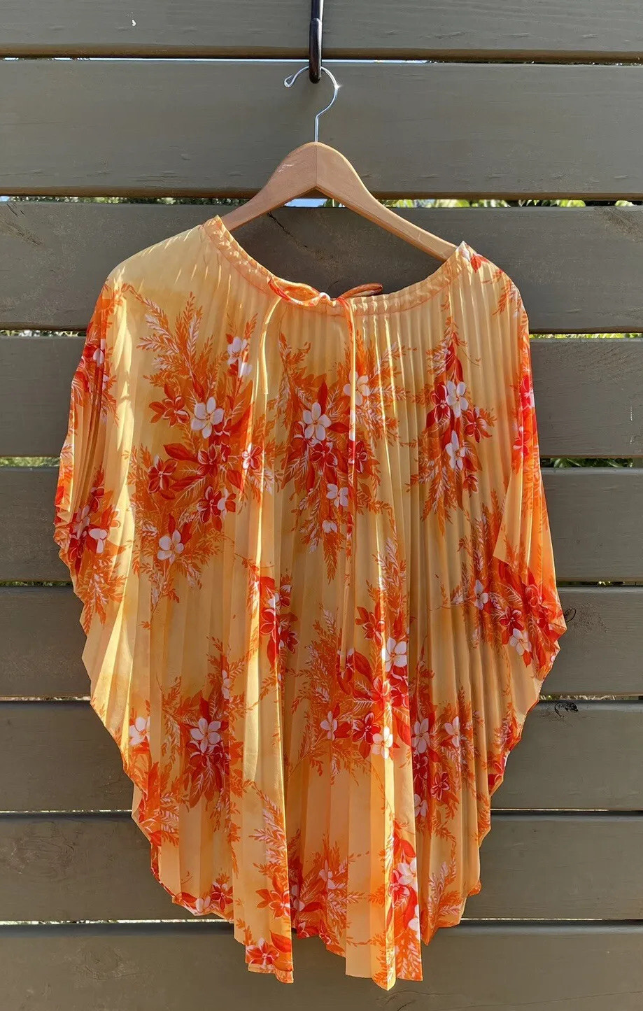 VTG 70s Hawaiian Accordion Tunic Dress Blouse Pomare Hawaii FIT S/M