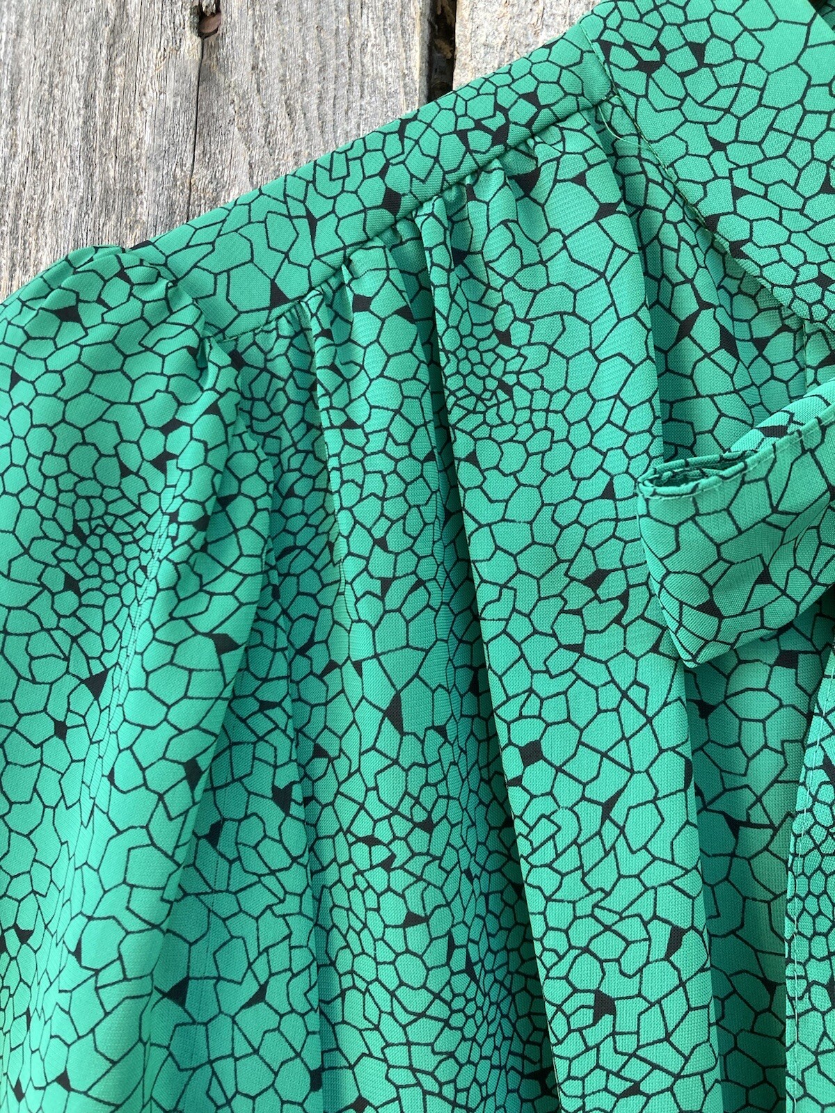 MARINETTE Women’s Sz 10 Vintage 70’s Sheer Blousen Dress Tie Neck Pleated ⭐️8617