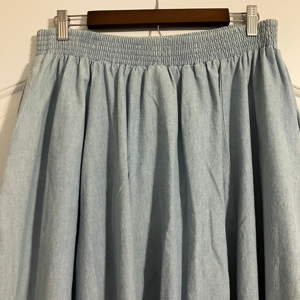 VTG Gotcha Covered cotton light blue denim pull-on maxi skirt Women’s Sz 18 USA