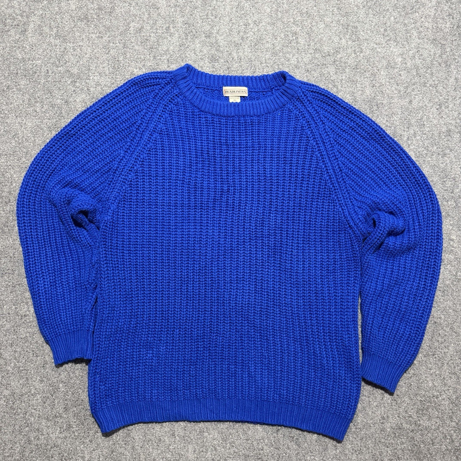 Vintage 1990s Headliners Blue Small Chunky Knit Sweater 100% Acrylic Oversized
