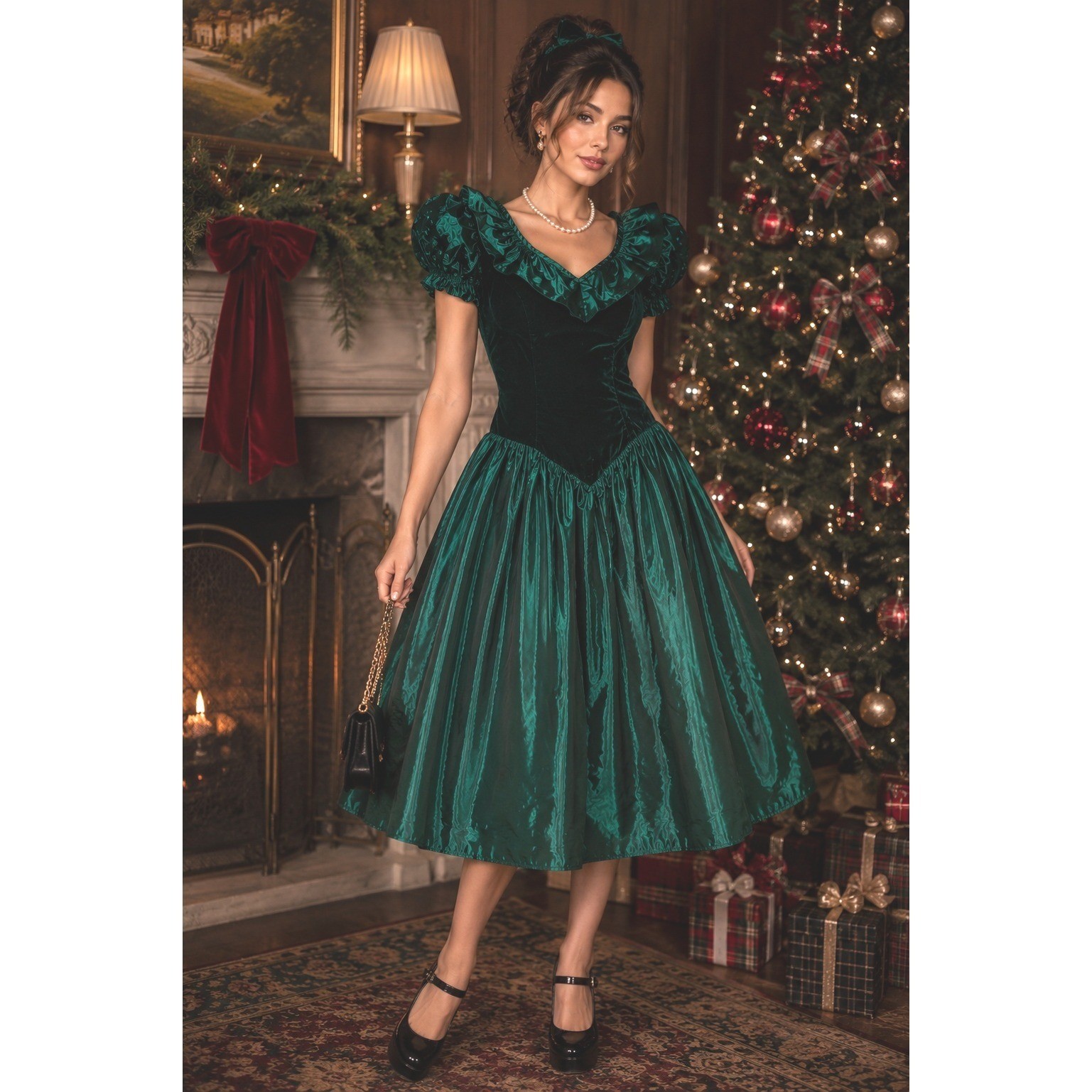 80s Charisma by R.L. Aire Dress Prom Party Velvet Taffeta Emerald Green Glamour