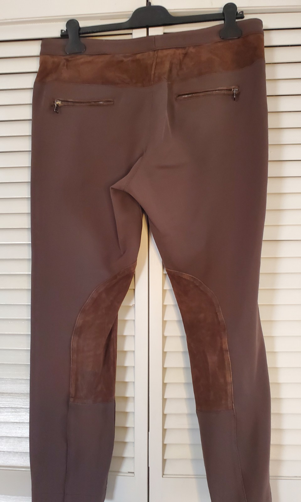 2000s Vintage ETRO Equestrian Jodphur Brown Leather Patch Skinny Pants IT 48 XL