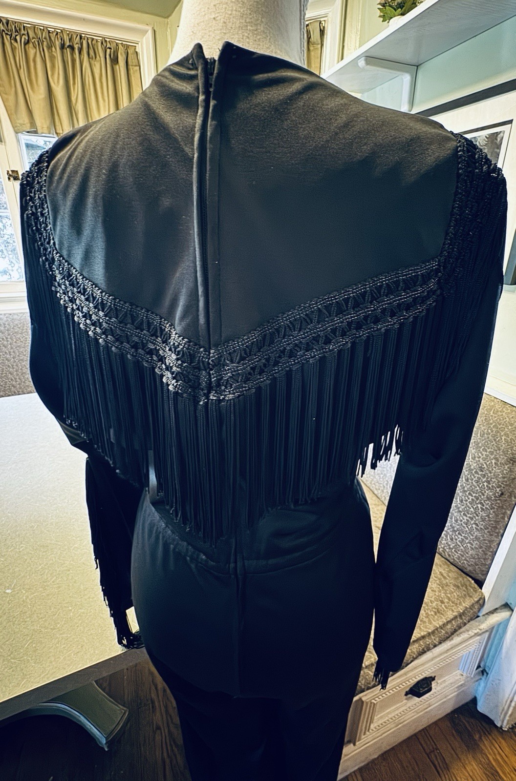 Vintage Frederick’s of Hollywood Black Fringe Disco Jumpsuit Wide Leg Boho S/M