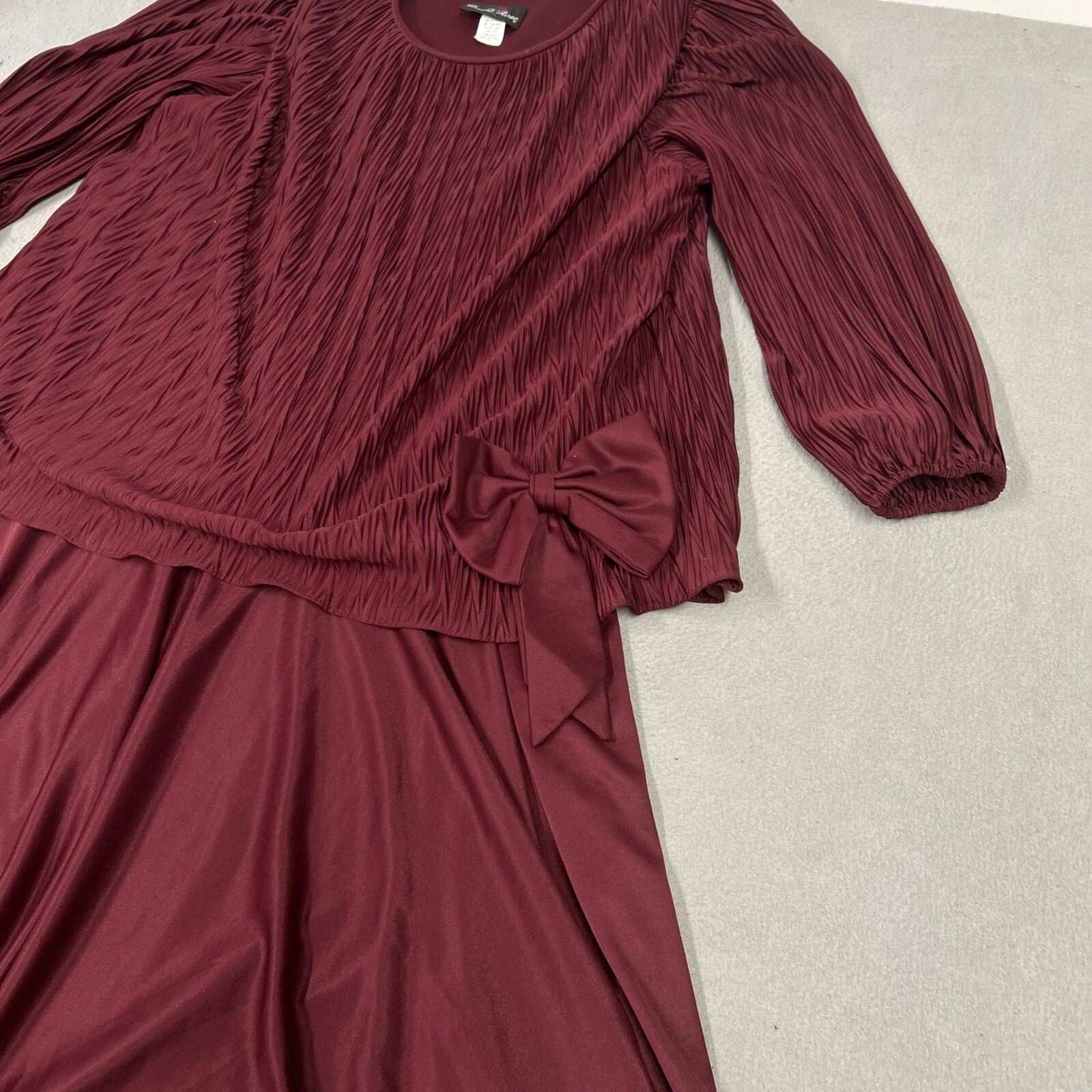 David Rose Dress Womens Size 14 Burgundy Pleated Holiday Party Vintage 80’s USA
