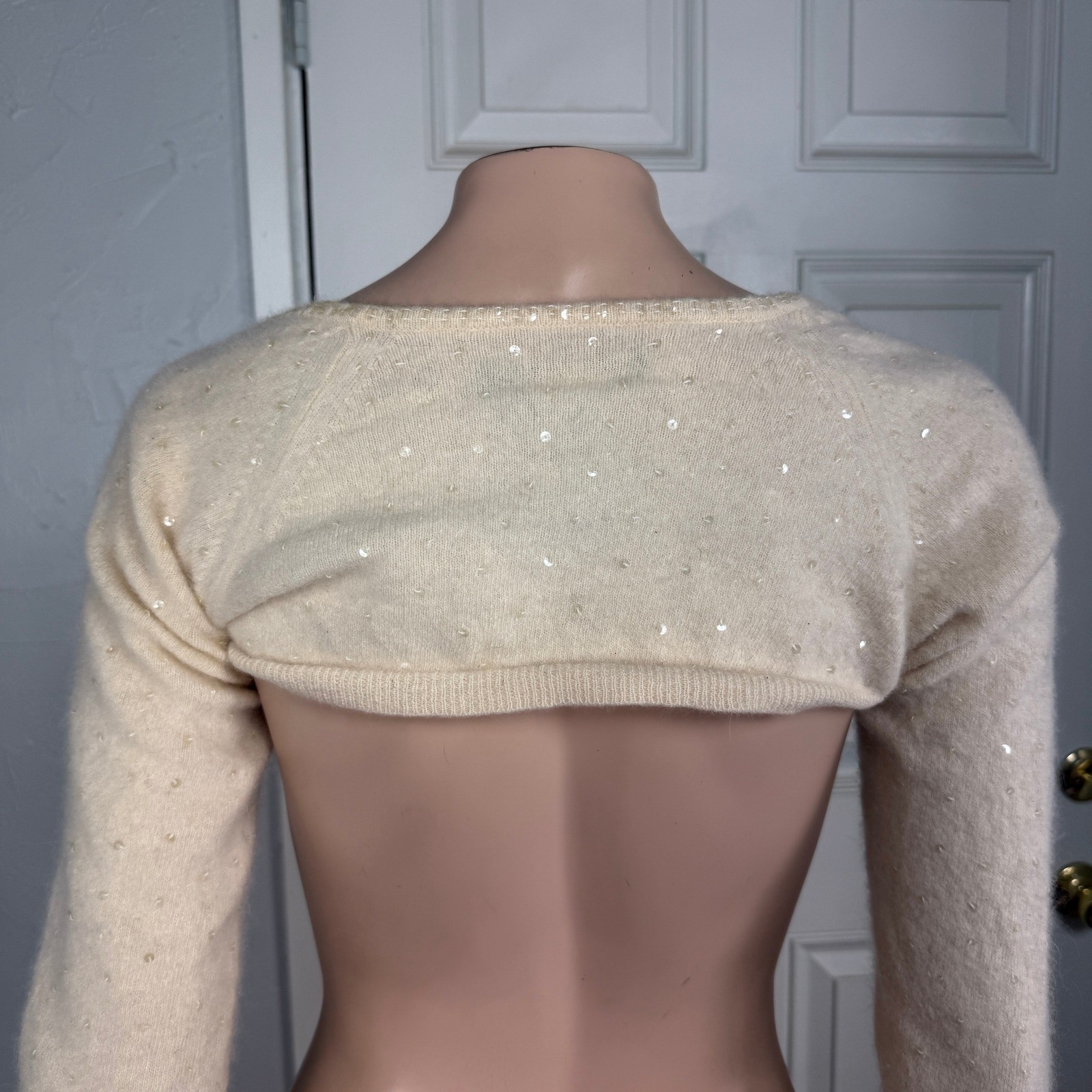 Vintage Y2K DKNY Women’s Sweater Small Bolero Mohair Sequin Cardigan L3-26