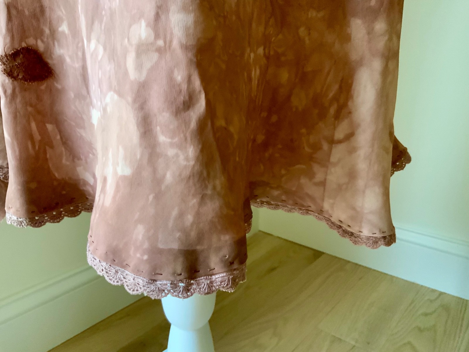 1930s Hand Dyed Silk Dress | Artistically Restored Vintage Lace Appliqué Dress