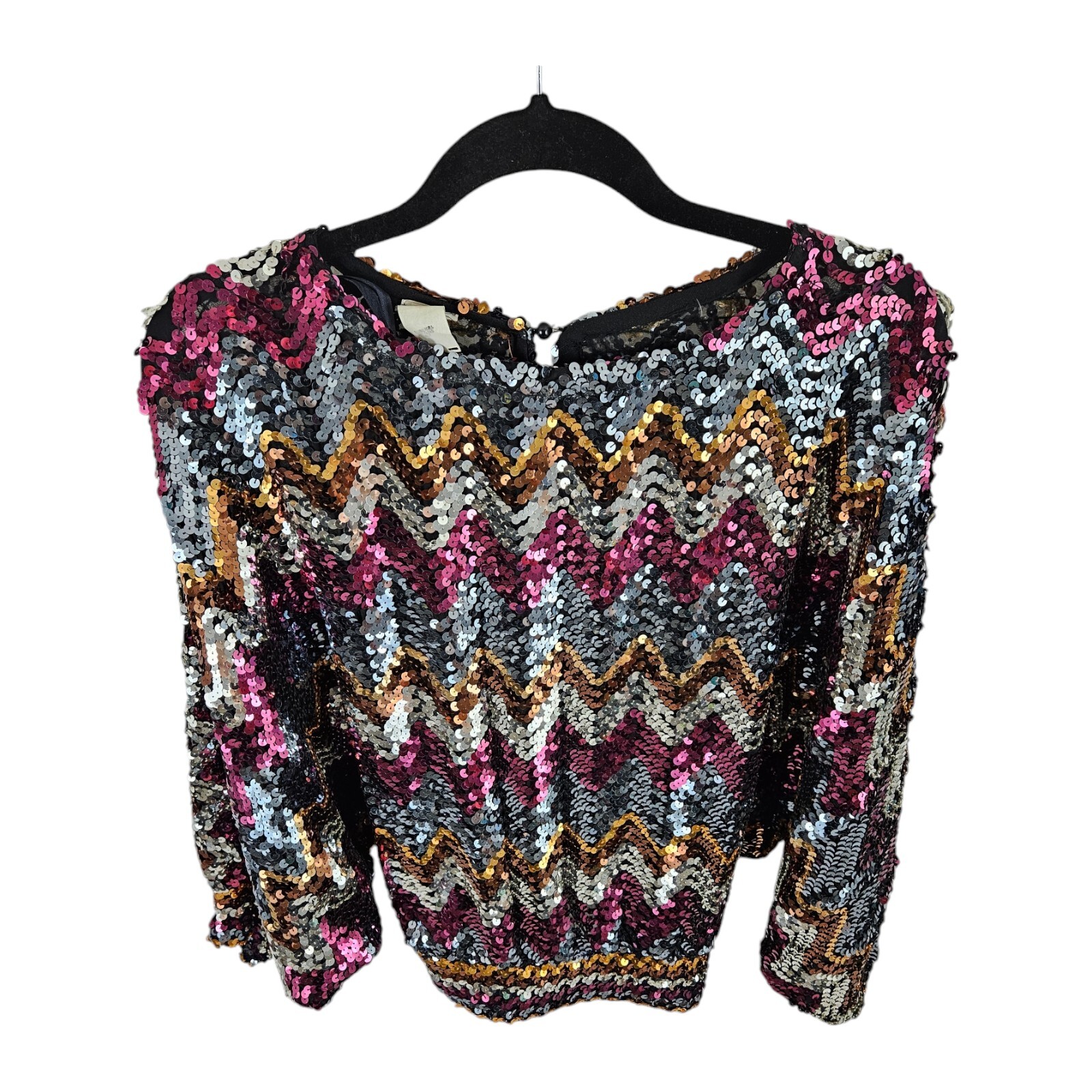 1970’s Disco Sequin Blouse Top Shirt Zig Zag Size 10 Mob Wife Glam Party Vintage